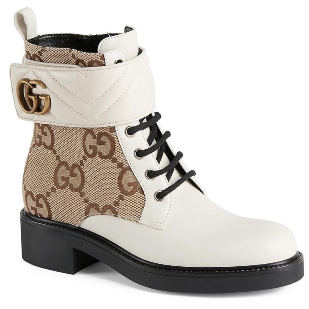 Gucci Flores Macro GG Monogram Nappa Matelasse Marmont GG Boots Mystic White 41